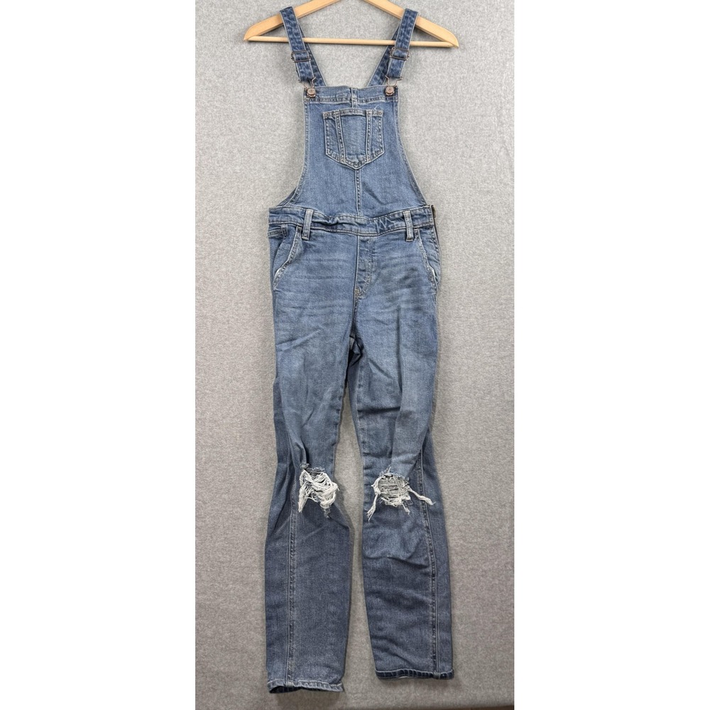 Old Navy Denim Overalls Womens Size 2 Distressed Medium Wash Bibs Jean Grunge